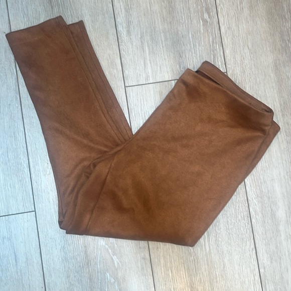 Faux Suede Pencil Dress Leggings Pants Pull On Size Large Chocolate Brown NYCC L - Picture 2 of 14